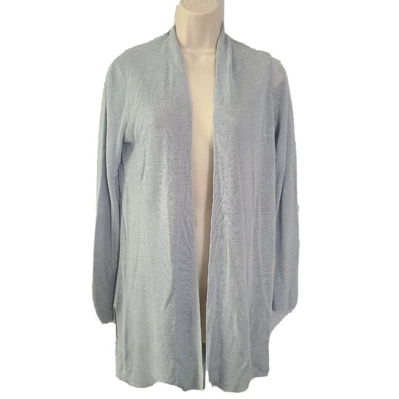 Eileen Fisher Sweaters - Eileen Fisher women Cardigan Straight Long Tencel Linen Rib grayish sz PM new